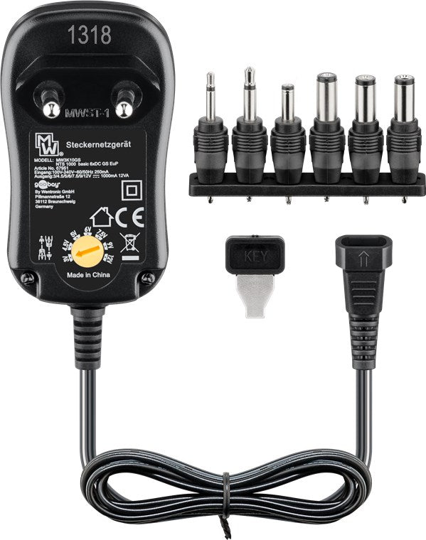 Goobay 67951 Universal-Netzteil 3 V - 12 V inkl. 6x DC-Adapter - max. 12 W und 1 A | Kabellänge 1.8 m