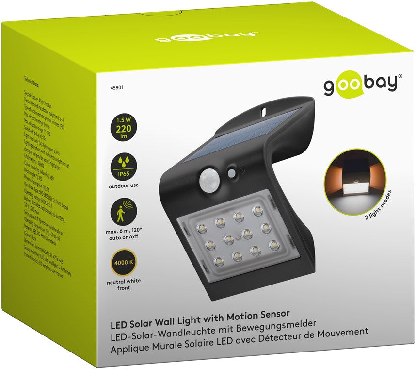 Goobay 45801 LED-Solar-Wandleuchte mit Bewegungsmelder | 1.5 W | Schwarz