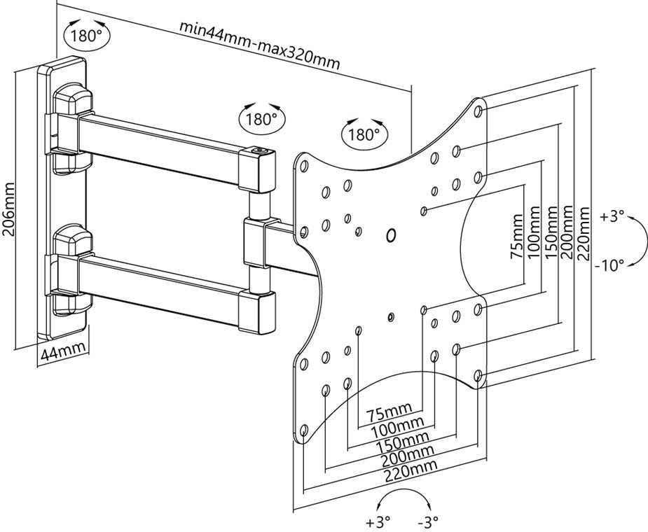 Goobay 49715 TV-Wandhalterung Basic FULLMOTION (S) für Fernseher von 23-Zoll bis 42-Zoll (58-107cm) | vollbewegliches Doppelarmgelenk (schwenkbar und neigbar) bis 20kg