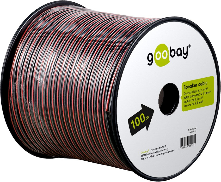 Goobay 15024 Lautsprecherkabel Rot-schwarz CCA | 100 m Spule |Querschnitt 2 x 2,5 mm²