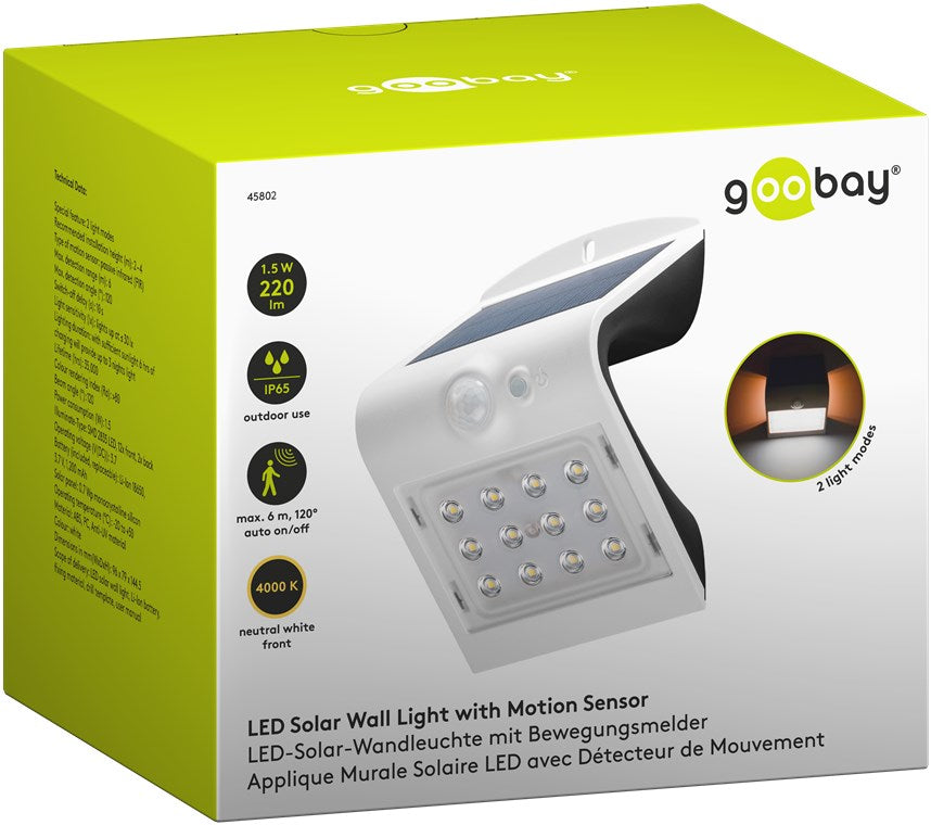 Goobay 45802 LED-Solar-Wandleuchte mit Bewegungsmelder | 1.5 W | Weiß