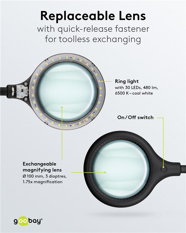 Goobay 65577 LED-Klemm-Lupenleuchte | 6W | 480 lm | Schwarz