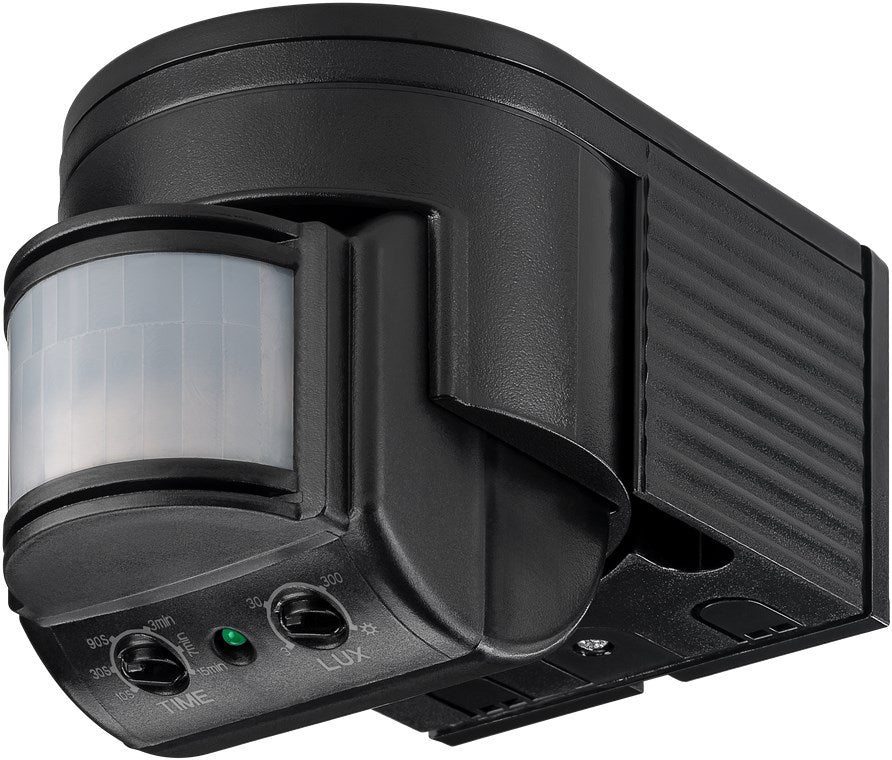 Goobay 96001 Infrarot-Bewegungsmelder zur Aufputz-Wandmontage | 180°-Erfassung | 12 m Reichweite | für außen (IP44), LED-geeignet | schwarz