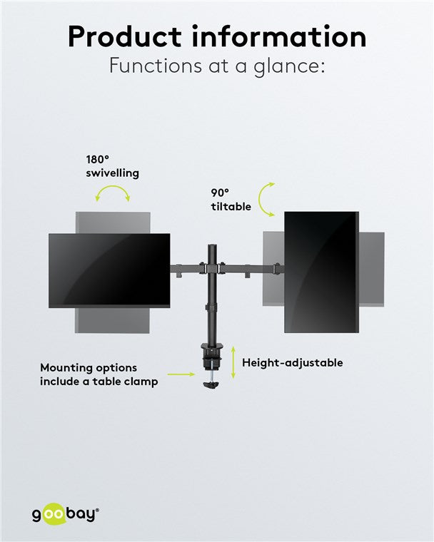 Goobay 58529 Doppel-Monitorhalterung Flex für Monitore zwischen 17 und 32 Zoll (43-81 cm)