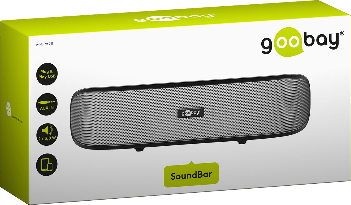 Goobay 95041 SoundBar Stereo-Lautsprecher mit Plug & Play und AUX-Eingang | schwarz