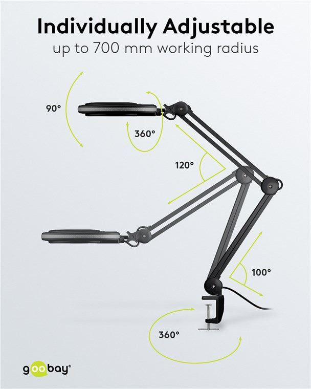 Goobay 64989 LED-Klemm-Lupenleuchte | 8W | 650 lm | Schwarz