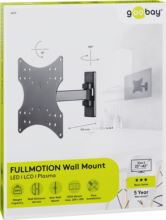 Goobay 49713 TV-Wandhalterung Basic FULLMOTION (S) für Fernseher von 23-Zoll bis 42-Zoll (58-107cm) | vollbeweglich (schwenkbar und neigbar) bis 20kg