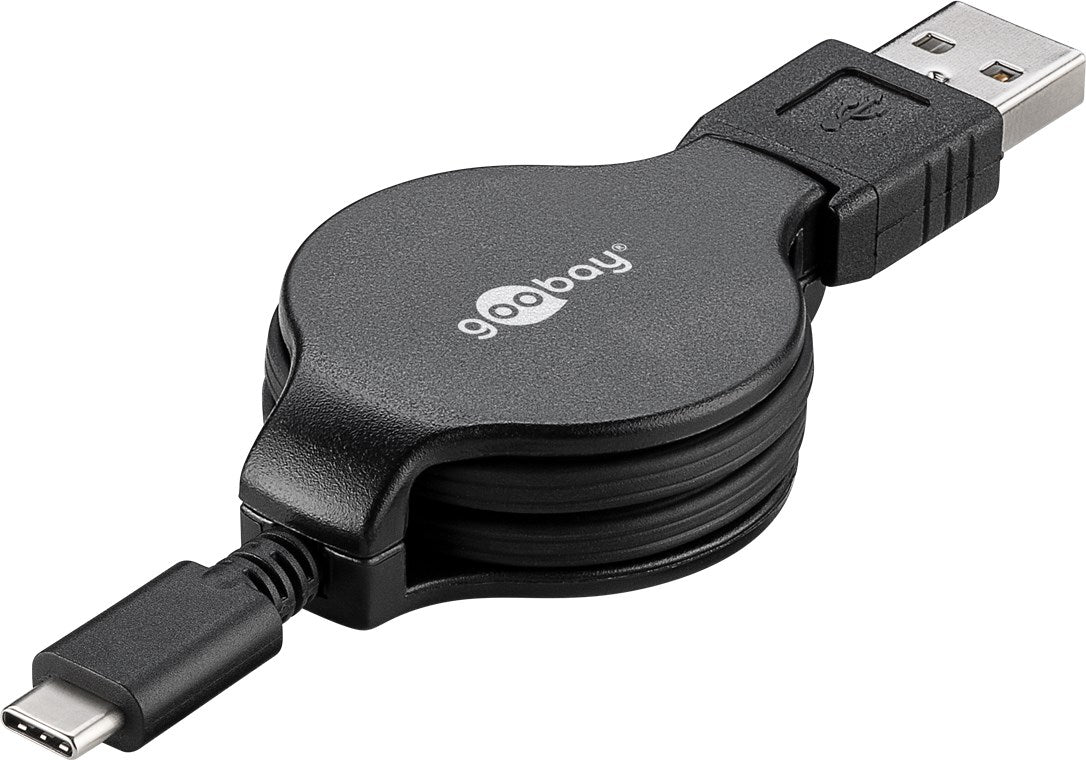 Goobay 45743 USB-C Lade- und Synchronisationskabel, ausziehbar geeignet für Geräte mit einem USB-C-Anschluss, Schwarz