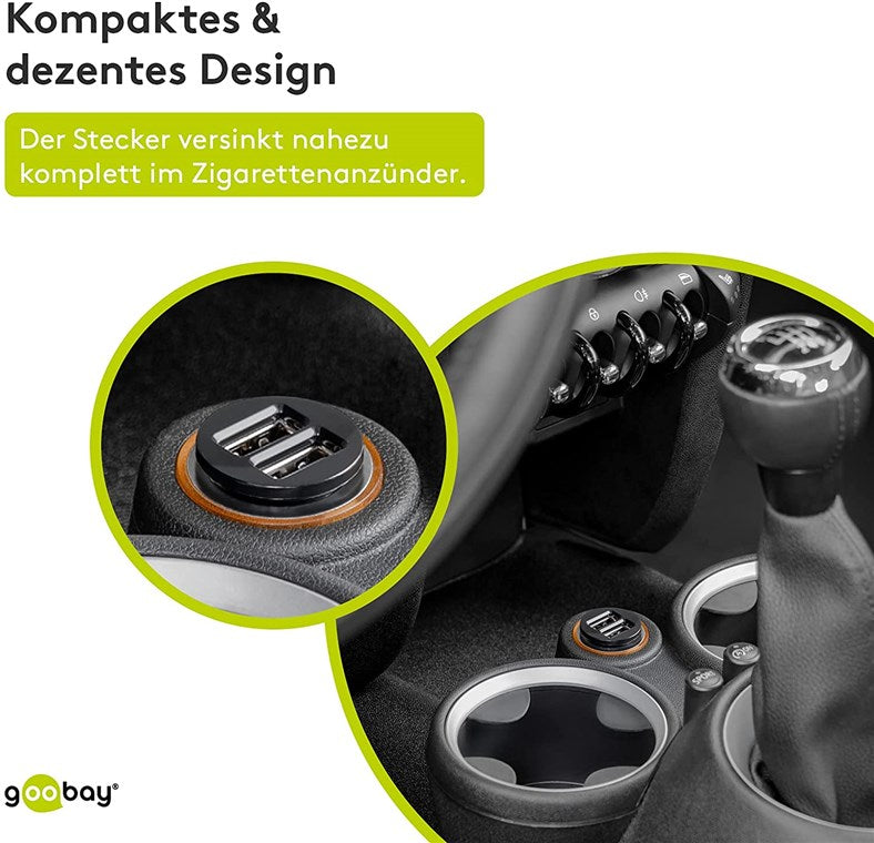 Goobay 58912 Dual-USB Auto Ladegerät (2xUSB) Kfz-Ladeadapter mit 2x USB-Anschlüsse (15.5 W) | schwarz