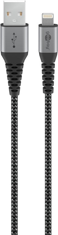 Goobay 49268 USB-A auf Lightning Textilkabel mit Metallsteckern (spacegrau/silber) | Apple MFi-zertifiziert | 1m