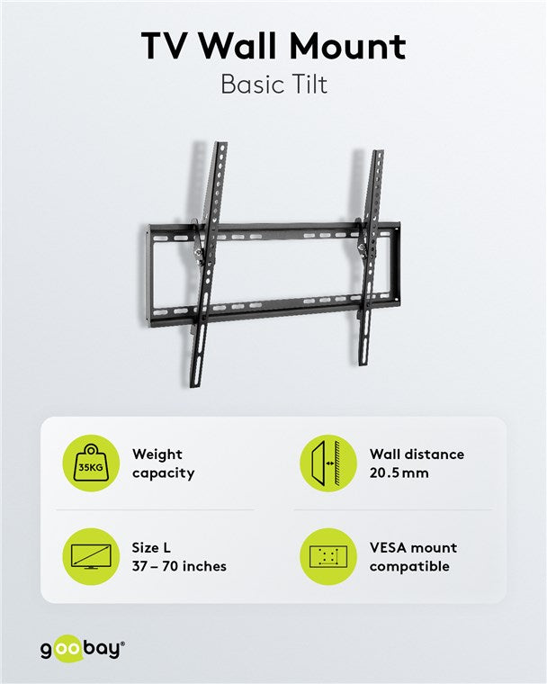 Goobay 49741 TV-Wandhalterung Basic TILT (L) für Fernseher von 37-Zoll bis 70-Zoll (94-178 cm) | neigbar bis 35kg