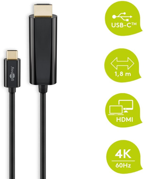 Goobay 77528 USB-C- HDMI Adapterkabel 4k60Hz | 1.80m | schwarz 1.8 m