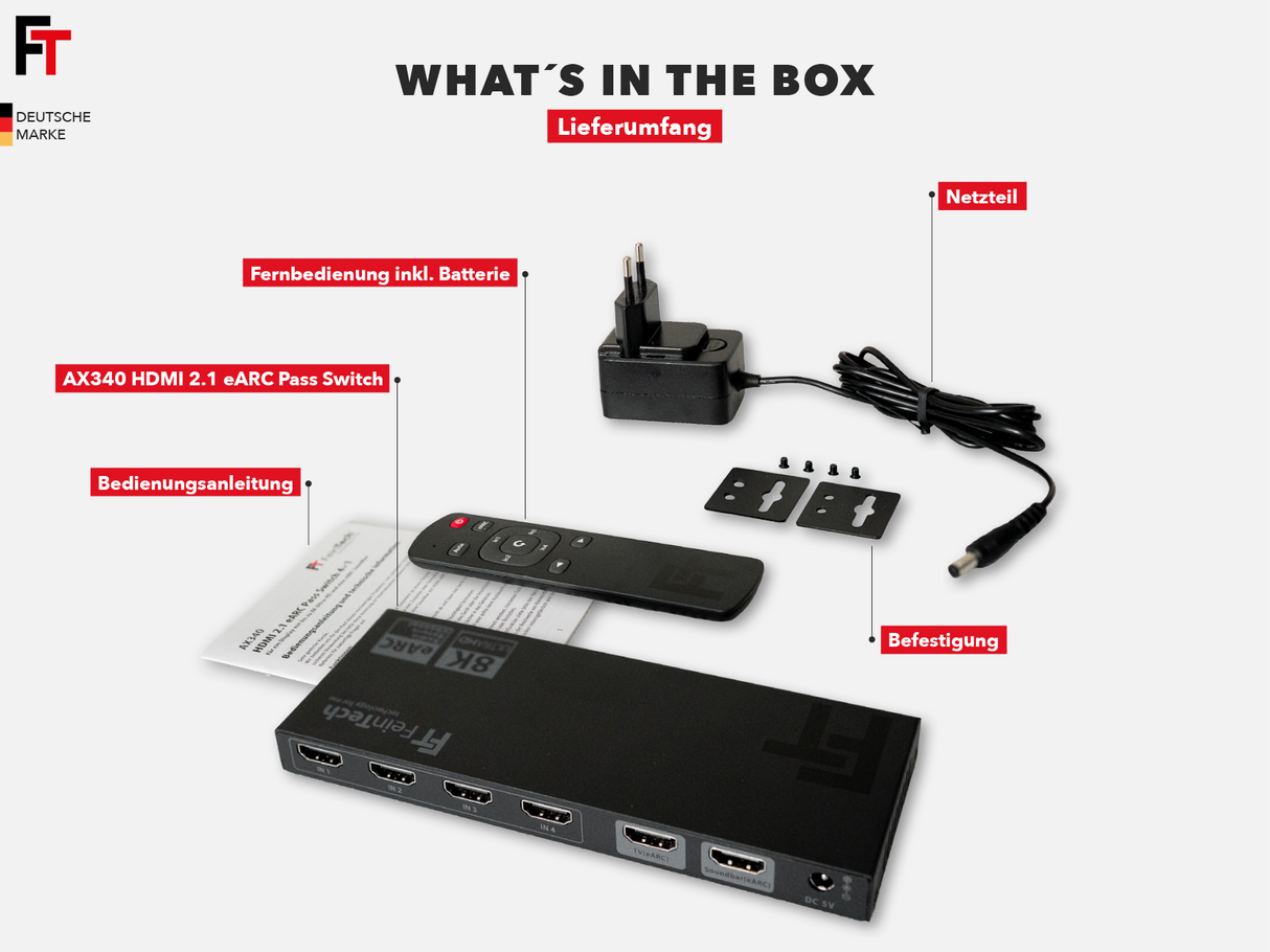 AX340 HDMI 2.1 Audio Extractor 4 In 1 Out + eARC-Soundbar | eARC-TV