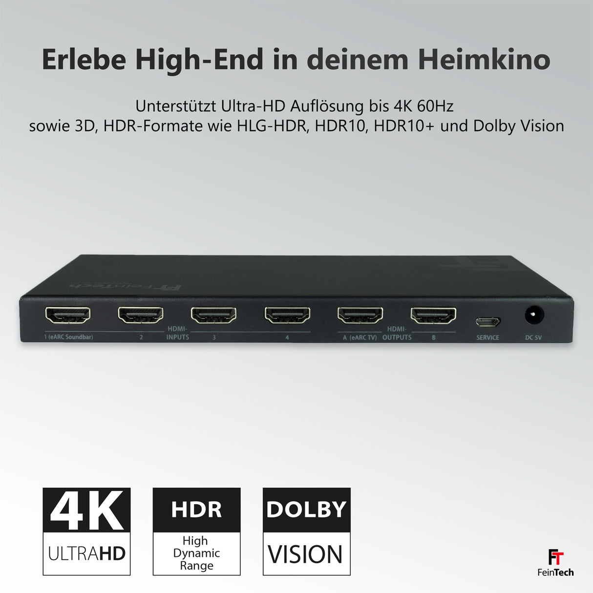 VAX04201 HDMI eARC Pass Matrix Switch 4x2 für Soundbar
