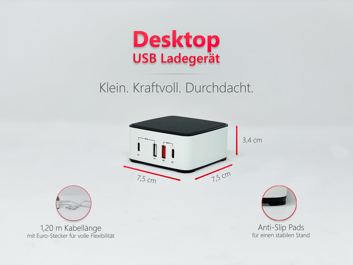 NLG00165 Mehrfach USB-Ladegerät 4 Port Ladestation 65W USB-C + USB-A