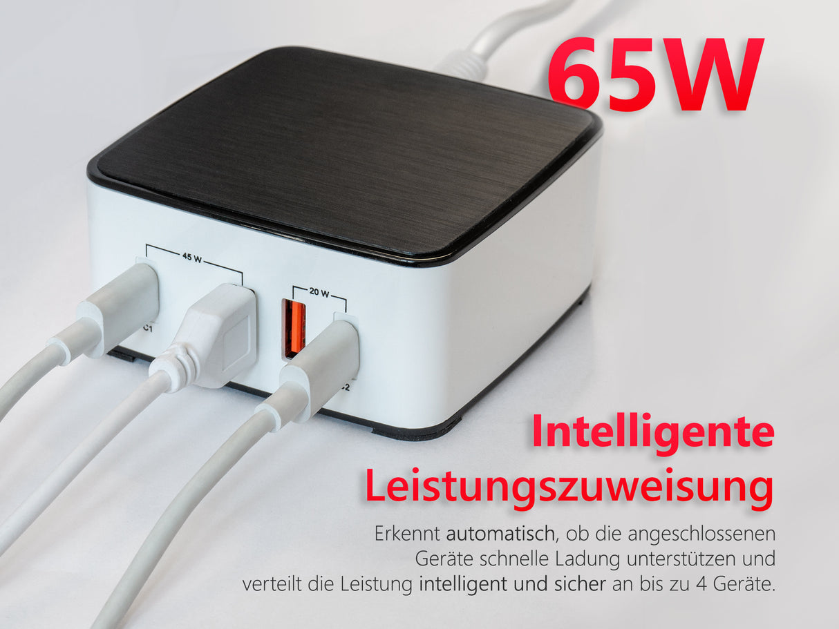 NLG00165 Mehrfach USB-Ladegerät 4 Port Ladestation 65W USB-C + USB-A
