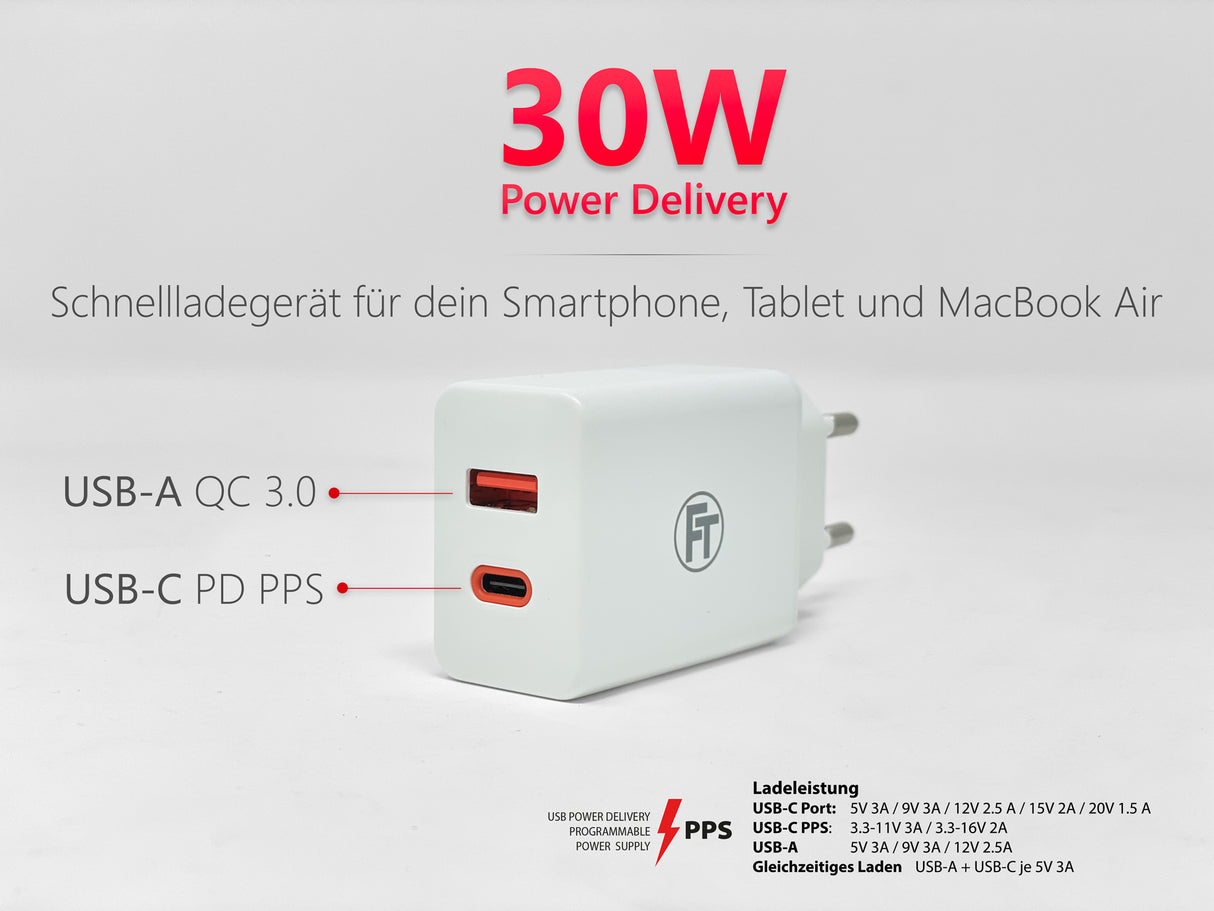 NLG00833 Dual USB Ladegerät 30W USB-C PD PPS USB-A