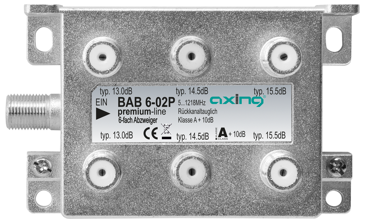 BAB 6-02P 6-fach Endabzweiger | 13-15dB | F-Anschluss | 5…1218 MHz