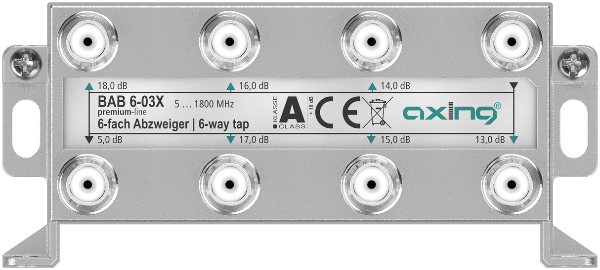 BAB 6-03X 6-fach Abzweiger | 13 … 18 dB | 5 … 1800 MHz | Bauform 03