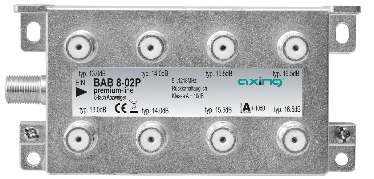 BAB 8-02P 8-fach Endabzweiger | 13-16dB | F-Anschluss | 5…1218 MHz