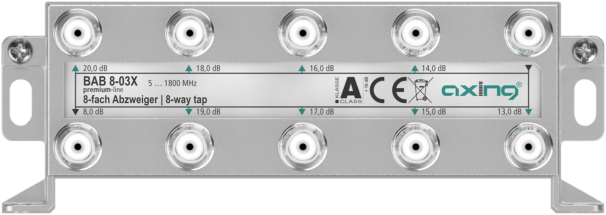 BAB 8-03X 8-fach Abzweiger | 13 … 20 dB | 5 … 1800 MHz | Bauform 03