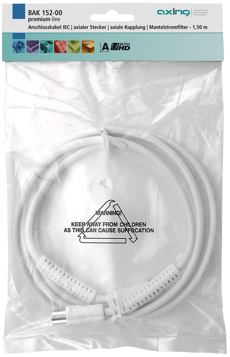 BAK 152-00 Anschlusskabel IEC | axialer Stecker | axiale Kupplung | hochgeschirmt | Mantelstromfilter | 1,50 m