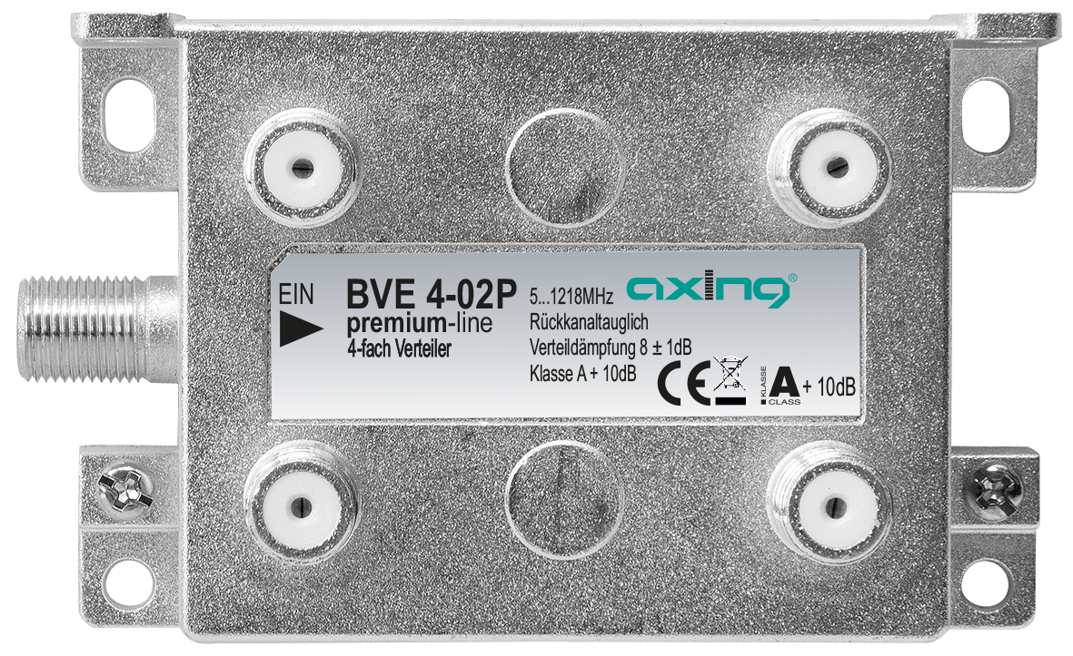 BVE 4-02P 4-fach Verteiler | 8dB | F | 5...1218 MHz | gewinkelte Anschlüsse