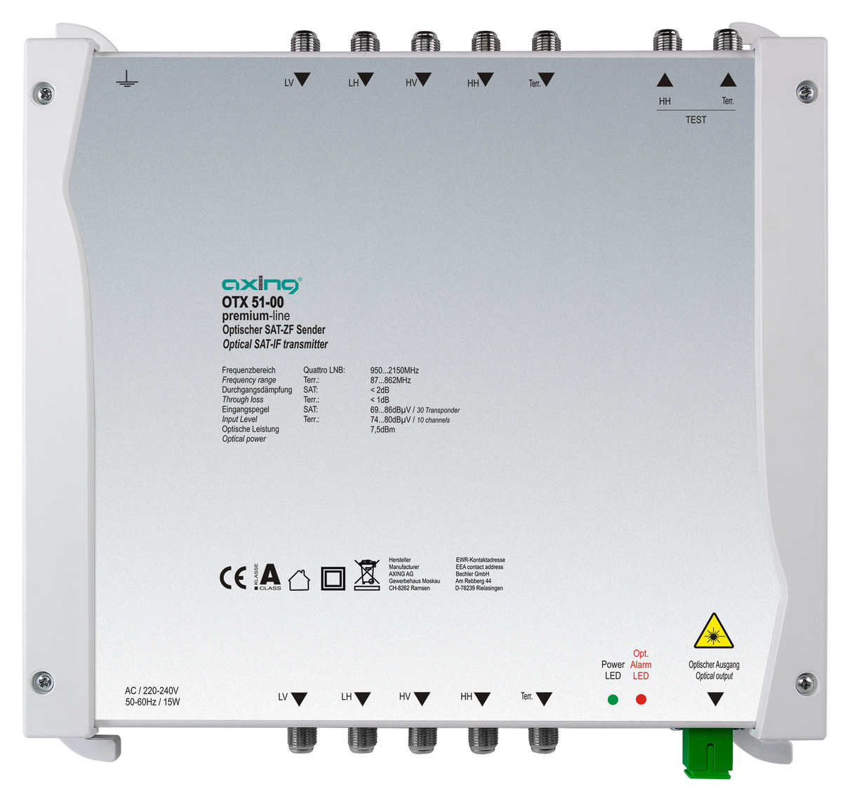OTX 51-00 Opt. Sender | 4x SAT-ZF + Terr. in Optik | SC/APC | Autom. Verstärkungsregelung