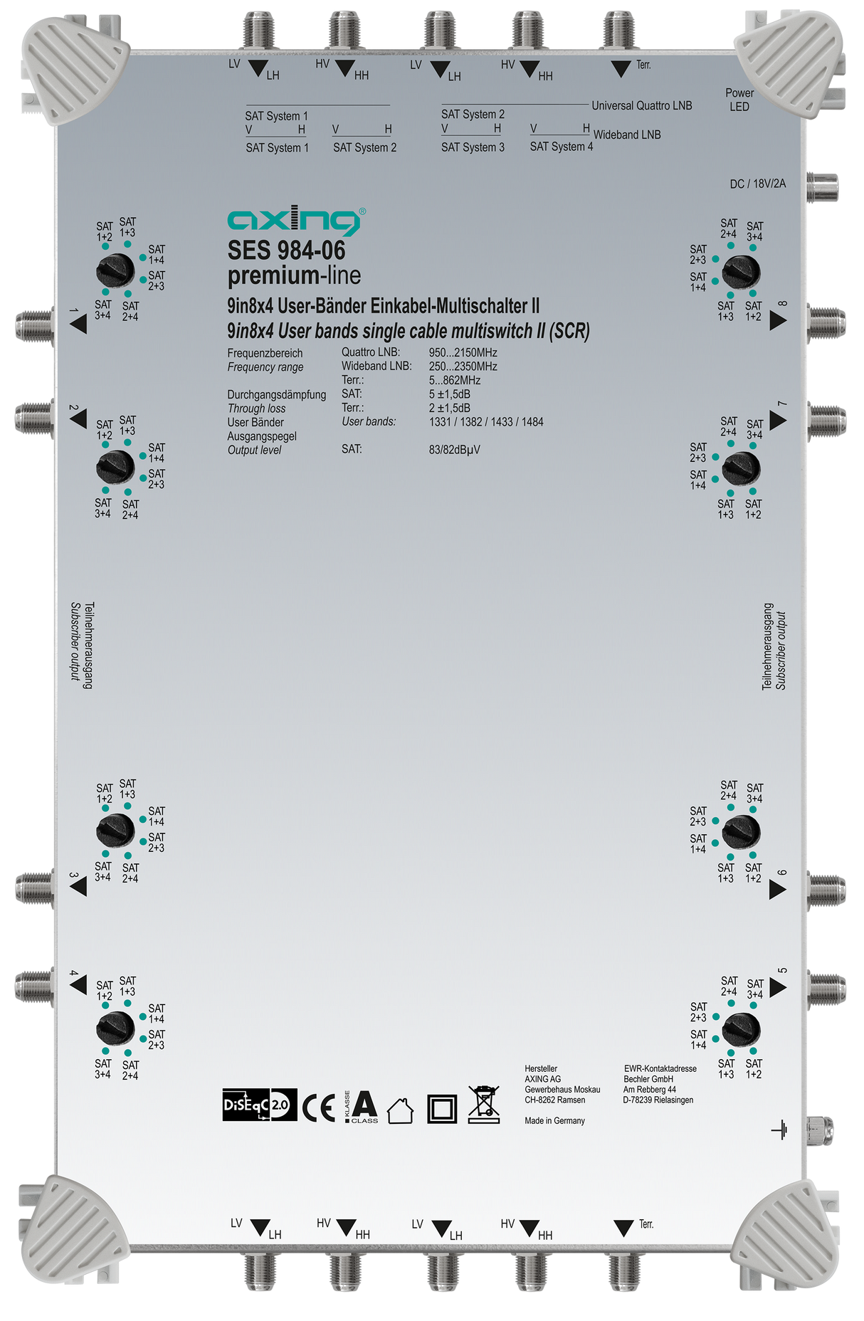 SES 984-06 Unicable II Multischalter | 9 in 8 x 4 | kaskadierbar
