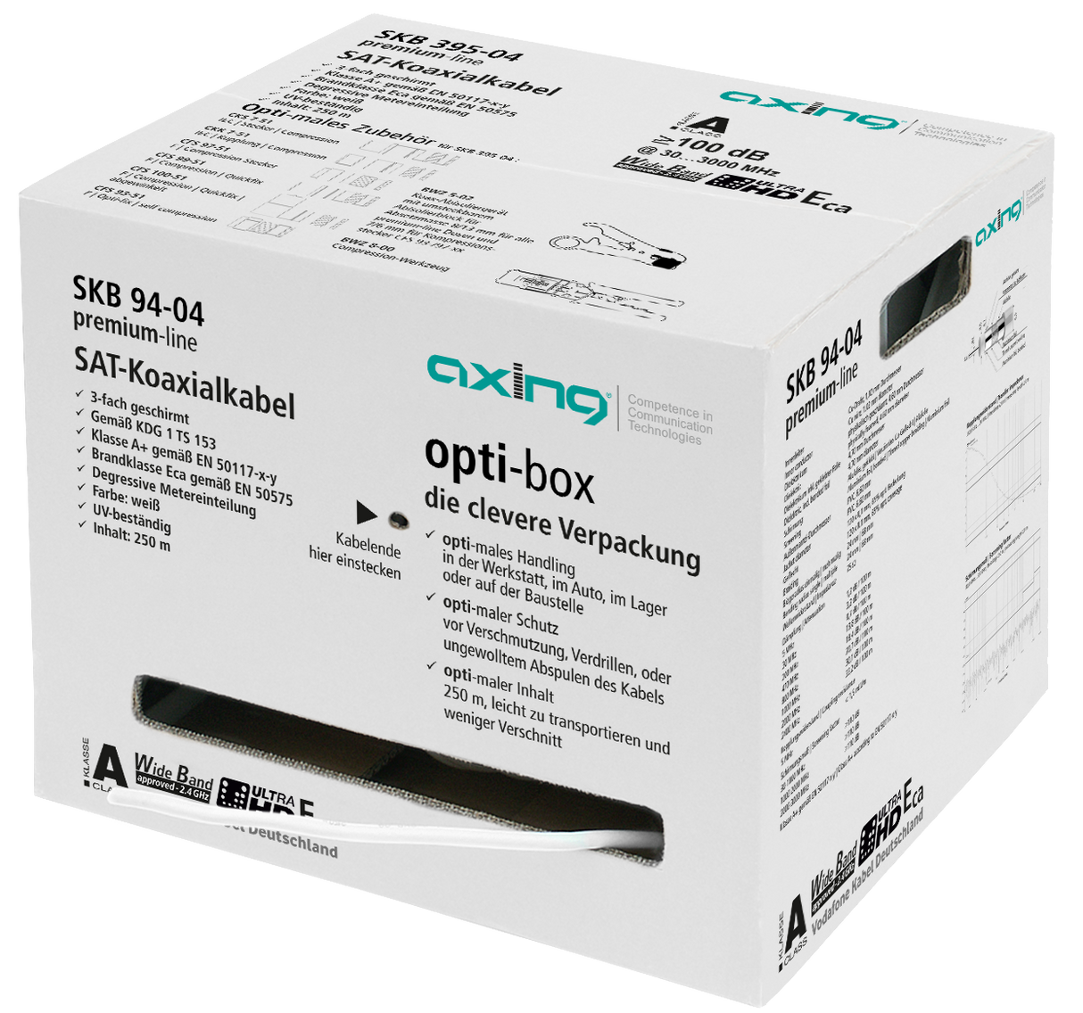 SKB 94 Koaxialkabel | 3-fach geschirmt | Vodafone Kabel Deutschland zugelassen | D7mm | Klasse A+ | weiss