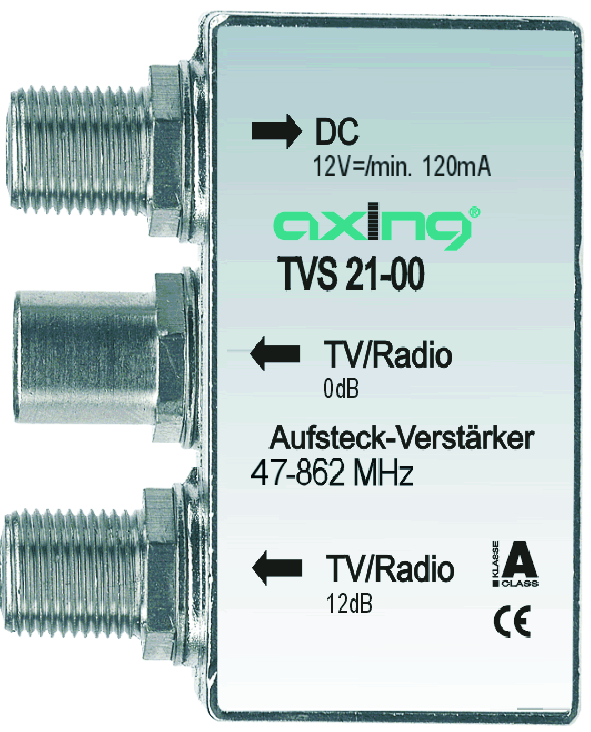 TVS 21-00 CATV-Verstärker für Inhausverteilung | 47…862 MHz | 2-fach Verteilung | zum Aufstecken auf Antennensteckdosen