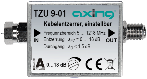 TZU 9-01 Kabelentzerrer 5…1218 MHz, einstellbar | F-Buchse auf F-Stecker