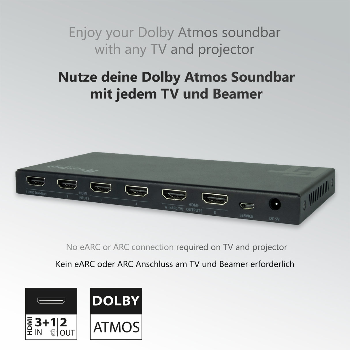 VAX04201 HDMI eARC Pass Matrix Switch 4x2 für Soundbar