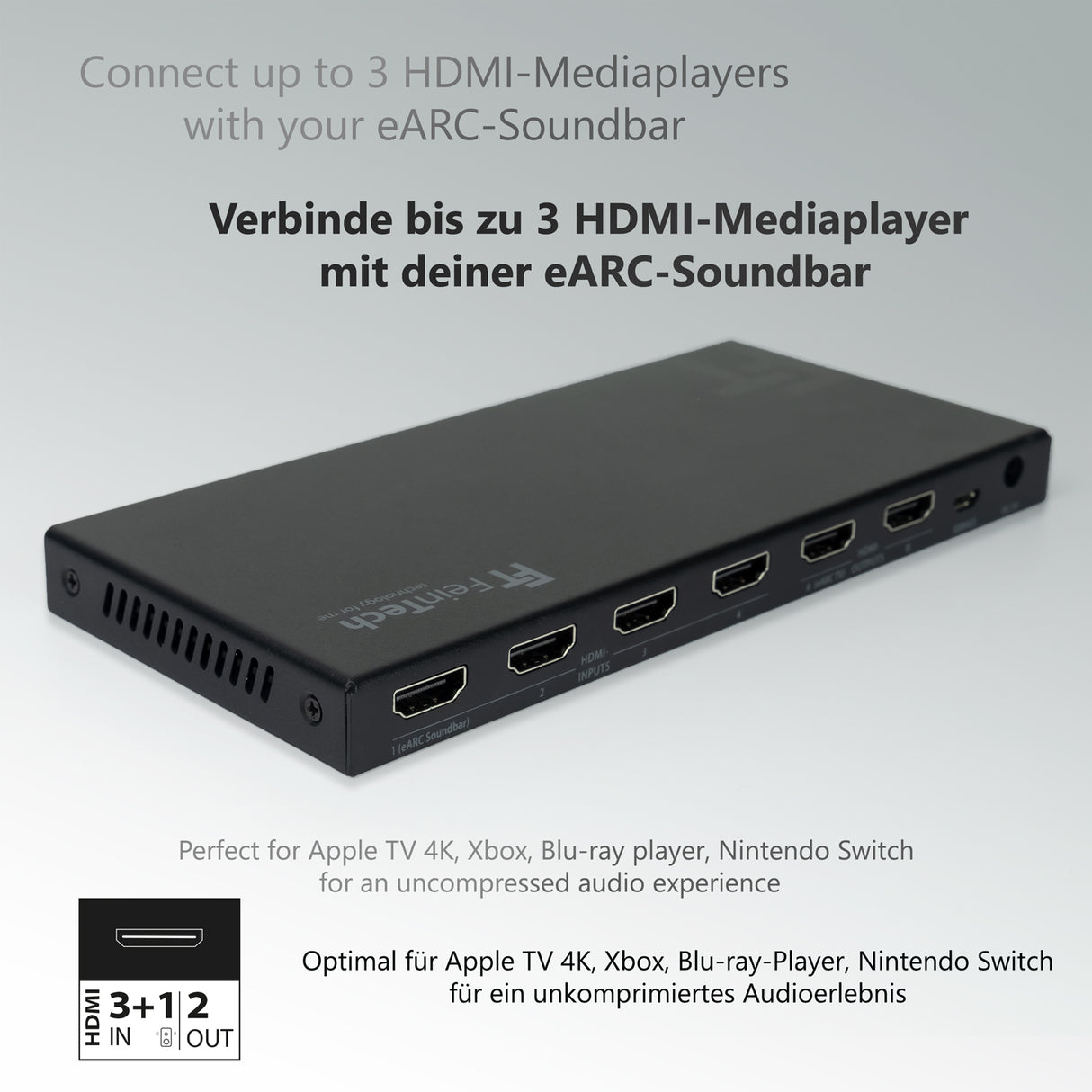 VAX04201 HDMI eARC Pass Matrix Switch 4x2 für Soundbar