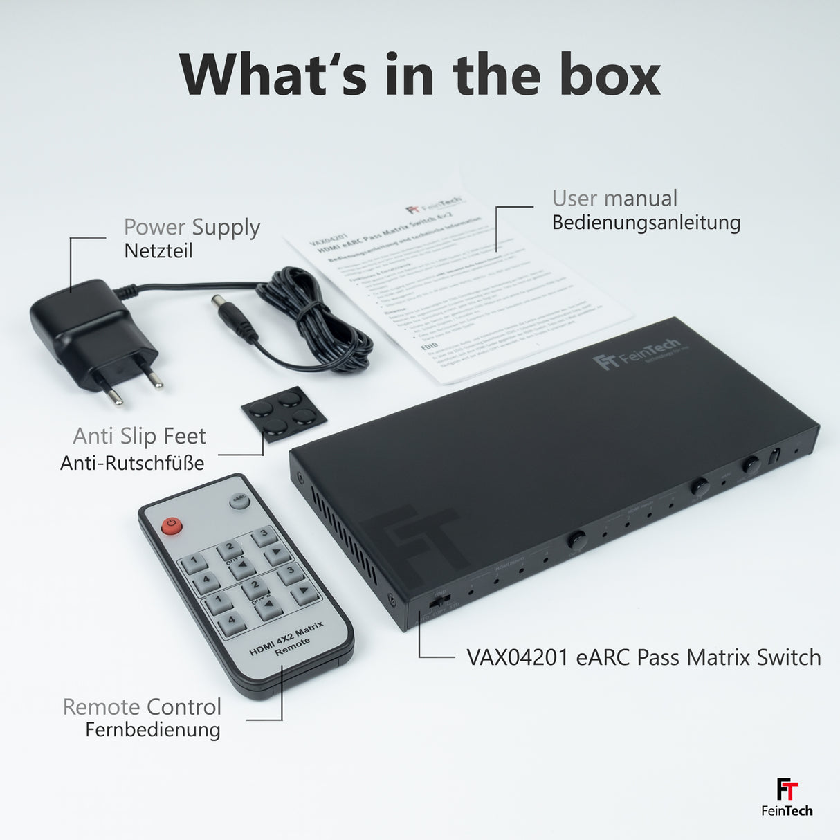 VAX04201 HDMI eARC Pass Matrix Switch 4x2 für Soundbar