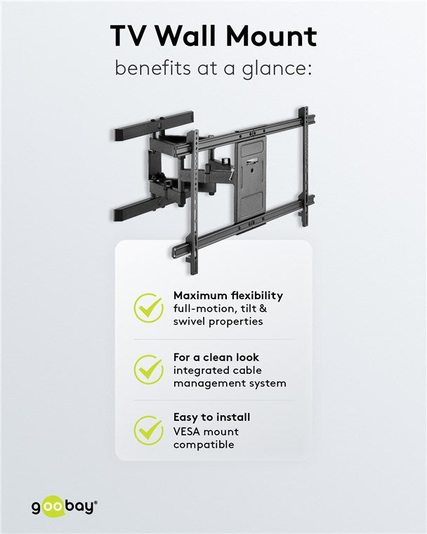 Goobay 49746 TV-Wandhalterung Pro FULLMOTION (XL) für Fernseher von 43-Zoll bis 100-Zoll (109-254 cm) | vollbeweglich (schwenkbar und neigbar) bis 60kg.