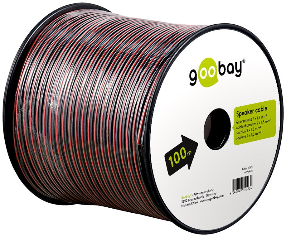 Goobay 15023 Lautsprecherkabel Rot-schwarz CCA | 100 m Spule | Querschnitt 2 x 1,5 mm²