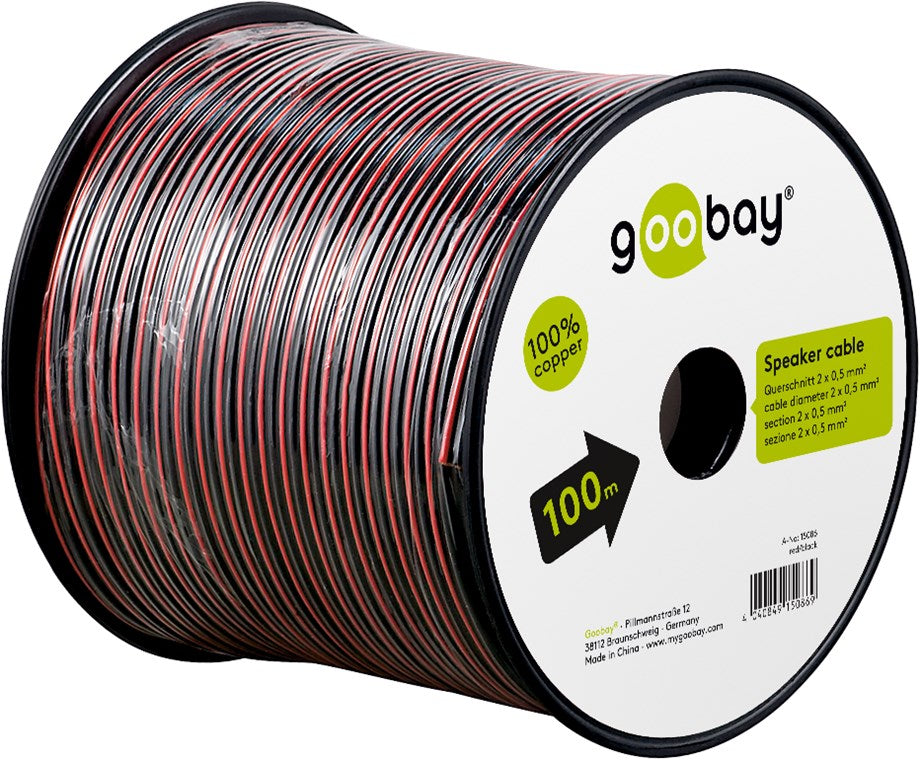 Goobay 15086 Lautsprecherkabel Rot-schwarz CU | 100 m Spule | Querschnitt 2 x 0,5 mm²