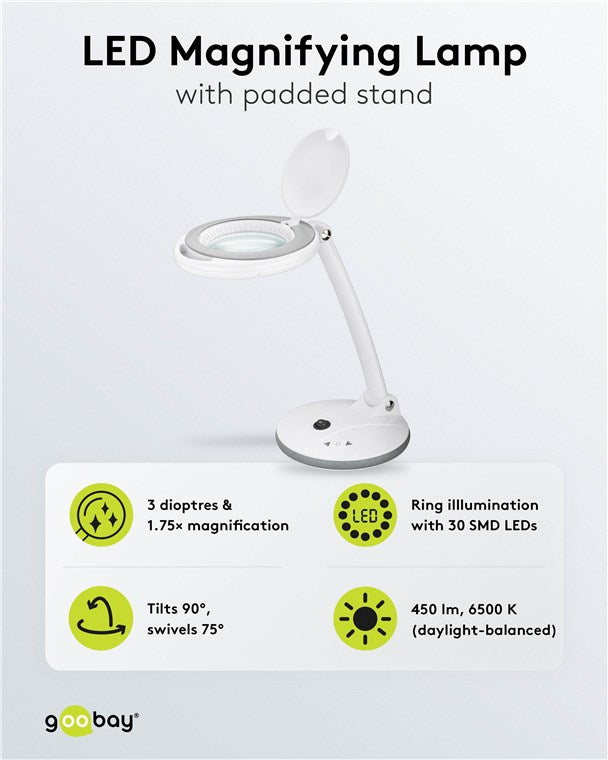Goobay 60363 LED-Stand-Lupenleuchte | 6W | 80-450 lm | Weiß