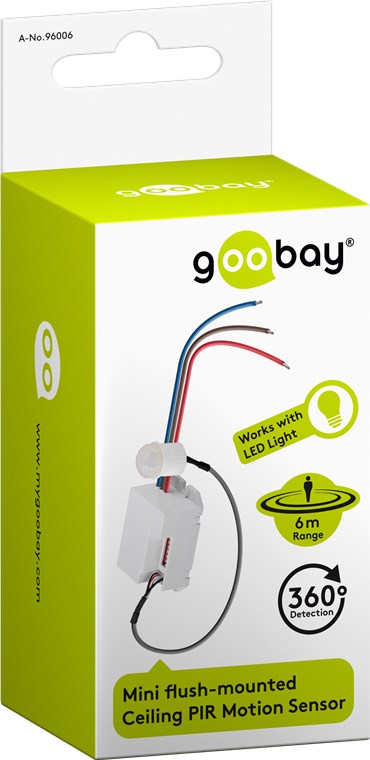 Goobay 96006 Infrarot-Bewegungsmelder zur Unterputz-Deckenmontage | 360°-Erfassung | 6 m Reichweite | für innen (IP20) | LED-geeignet