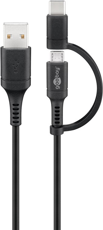 Goobay 71892 Lade- und Synchronisations Kombikabel (mit USB A auf Micro-USB & USB-C) 1 m