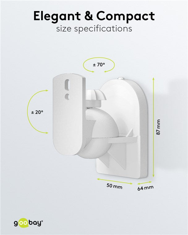 Goobay 49394 Lautsprecher Wandhalterung universal Boxen Halter zur Wandmontage | (schwenkbar und neigbar) für Lautsprecher bis max. 3.5kg | weiß