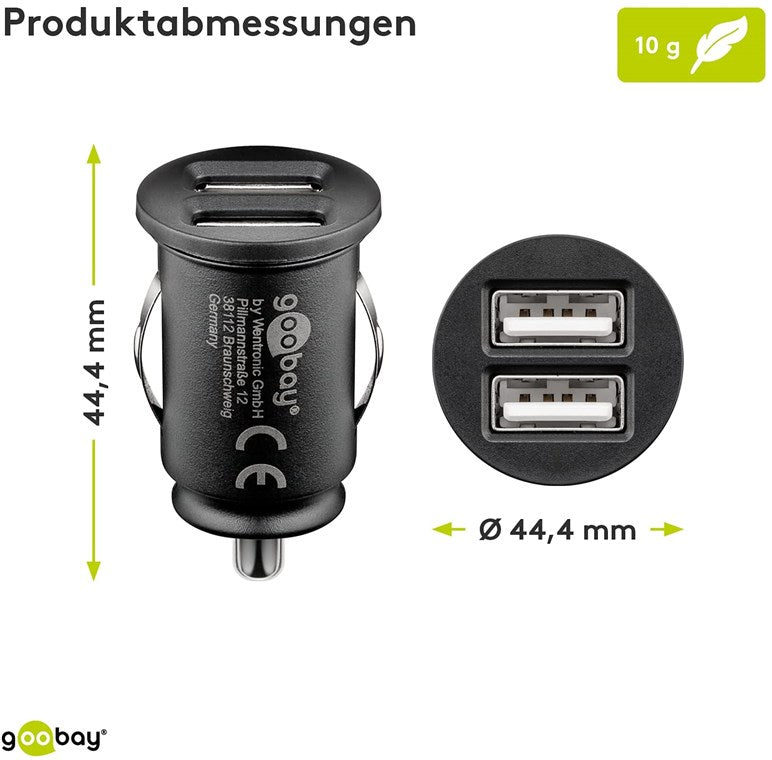 Goobay 58912 Dual-USB Auto Ladegerät (2xUSB) Kfz-Ladeadapter mit 2x USB-Anschlüsse (15.5 W) | schwarz