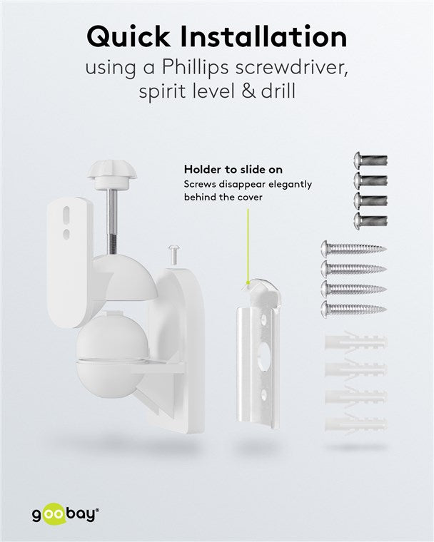 Goobay 49394 Lautsprecher Wandhalterung universal Boxen Halter zur Wandmontage | (schwenkbar und neigbar) für Lautsprecher bis max. 3.5kg | weiß