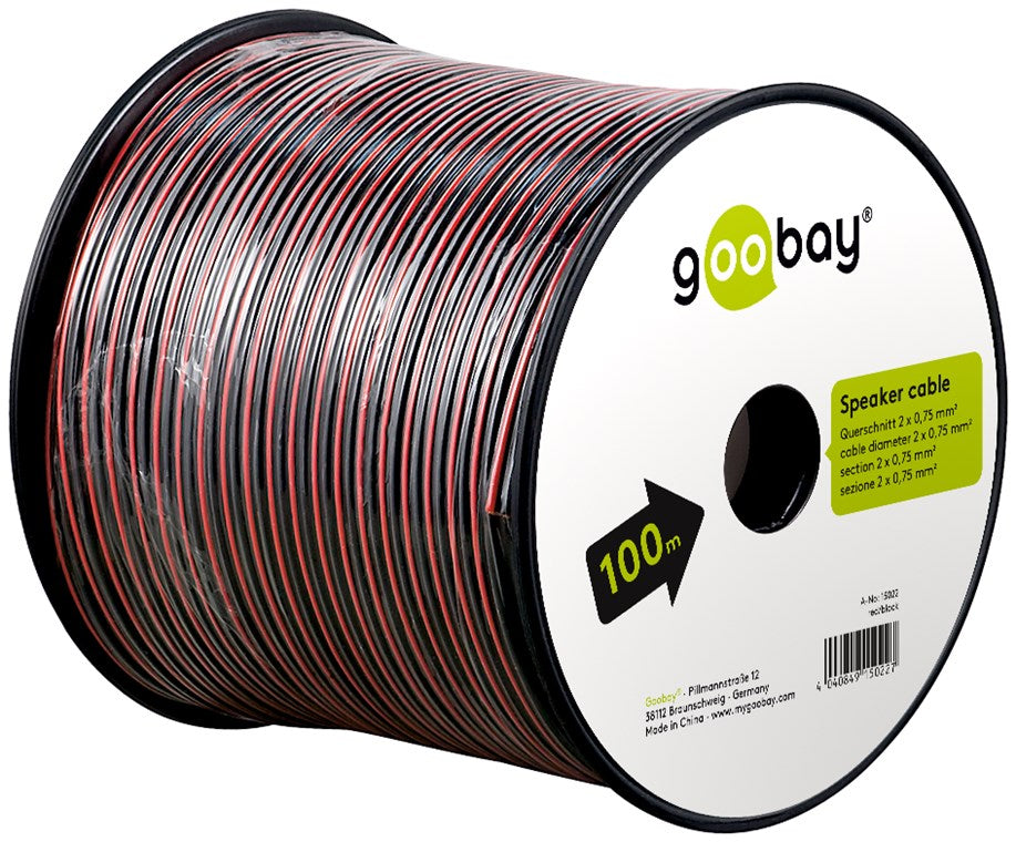 Goobay 15022 Lautsprecherkabel Rot-schwarz CCA 100 m Spule | Querschnitt 2 x 0,75 mm²