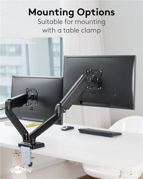 Goobay 58531 Doppel-Monitorhalterung mit Gasdruckfeder für Monitore zwischen 17 und 32 Zoll (43-81 cm)