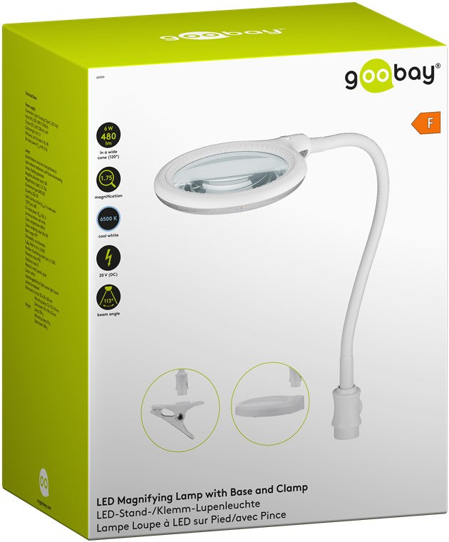 Goobay 60359 LED-Stand-/Klemm-Lupenleuchte | 6W | 480 lm | Weiß