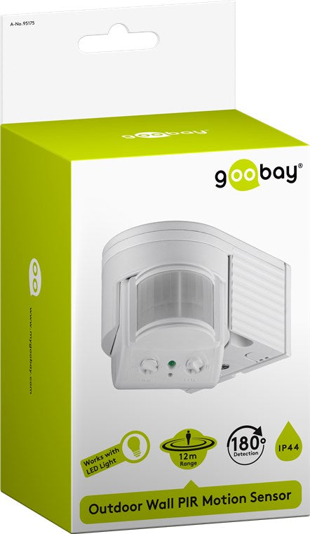 Goobay 95175 Infrarot-Bewegungsmelder zur Aufputz-Wandmontage | 180°-Erfassung | 12 m Reichweite | für außen (IP44), LED-geeignet | weiß