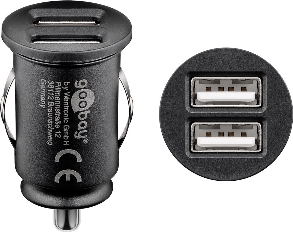 Goobay 44177 Dual-USB Auto Ladegerät (2xUSB) Kfz-Ladeadapter mit 2x USB-Anschlüsse (12 W) | schwarz