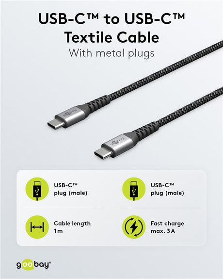 Goobay 49302 USB-C-auf-USB-C-Textilkabel mit Metallsteckern 1 m